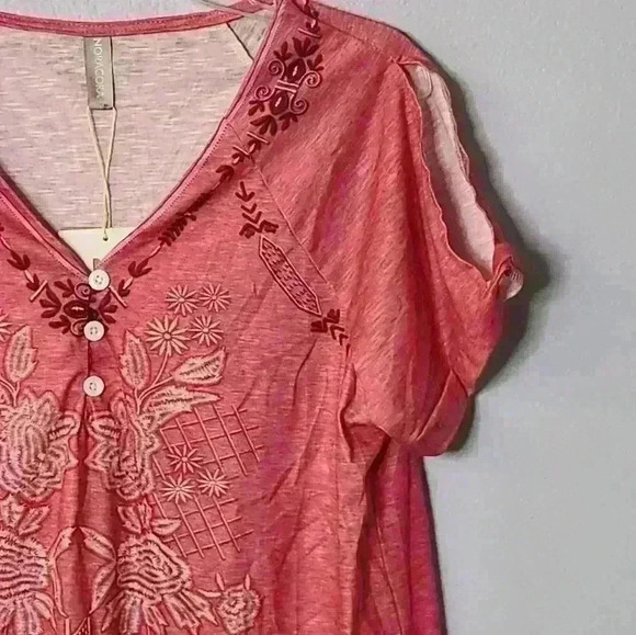 NWT NoraCora Women's cold shoulder short sleeve button front blouse size L - Picture 2 of 8